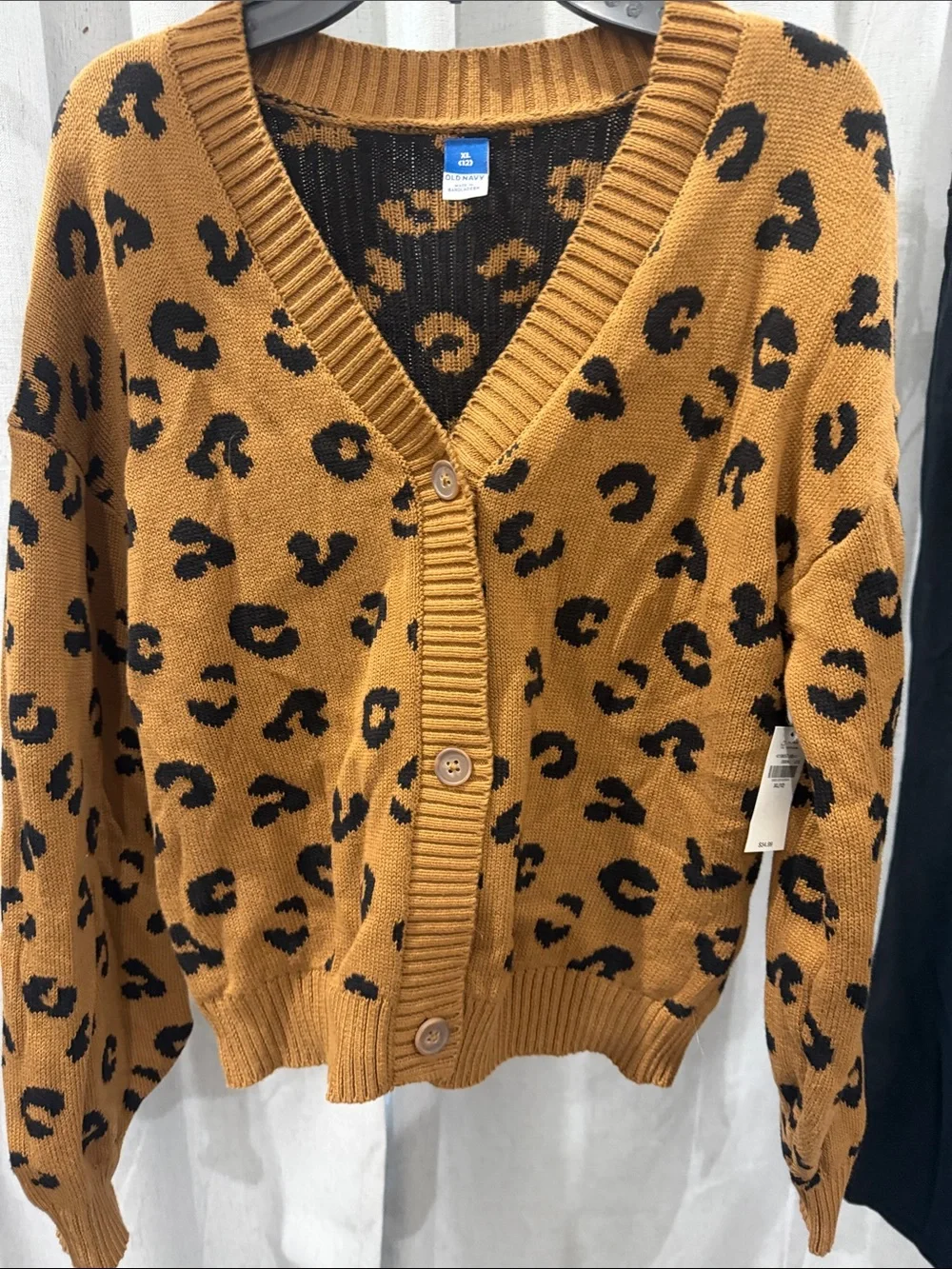 Old Navy Leopard Print V-Neck Cardigan - Mustard & Black